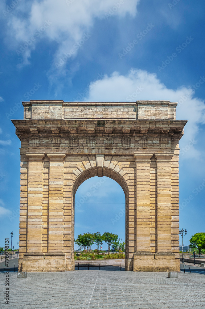 Iconic Roman-style stone arch, built in the 1750s as a symbolic entrance to the city of Bordeaux. France