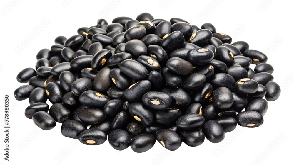 Black beans isolated on transparent background. Close up. Top view. Black beans isolated on transparent background. Close up. Top view.