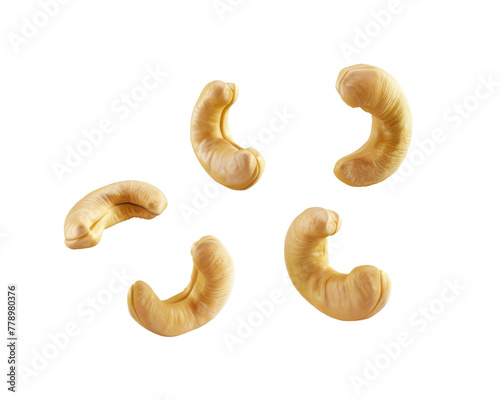 Falling roasted cashew nuts isolated on transparent background
