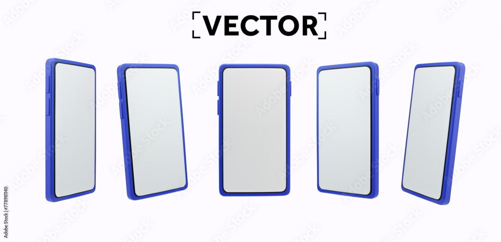 3D smartphone vector mockup. Set of 3d rendered borderless smartphones, blank screen, isolated on white background. Smartphone icon set. 3d Vector illustration. Vector illustration 3D smartphone vector mockup. Set of 3d rendered borderless smartphones, blank screen, isolated on white background. Smartphone icon set. 3d Vector illustration. Vector illustration