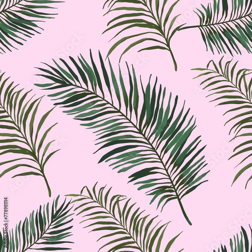 seamless pattern with palm leaves summer