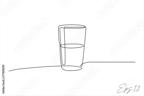 continuous line art drawing of a glass filled with water