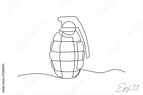 continuous line art drawing of a hand grenade
