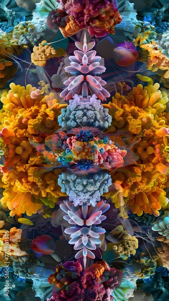 the vibrant interplay of micronutrients, illustrated as a stunning kaleidoscope of colors and shapes