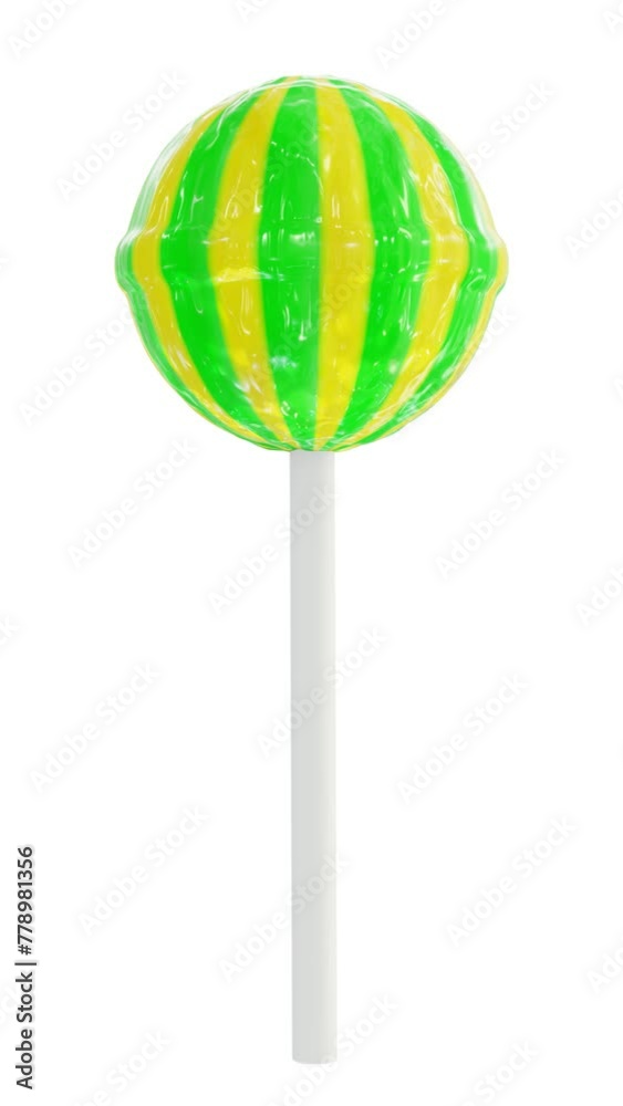 Vertical video. Realistic looping 3D animation of the spinning striped green and yellow lollipop demonstration rendered in UHD as PNG with alpha channel. Vertical video. Realistic looping 3D animation of the spinning striped green and yellow lollipop demonstration rendered in UHD as PNG with alpha channel.