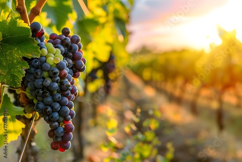 the vineyard basks in the golden glow of twilight, each grape cluster ripens to a perfect blush