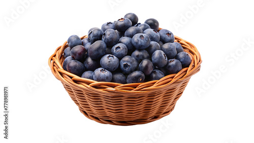 Blueberries in a wicker basket isolated on a transparent background.