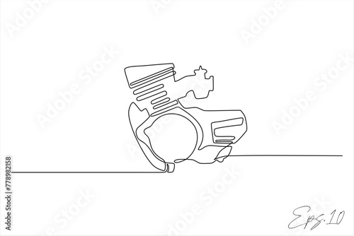 continuous line art drawing of motorbike engine