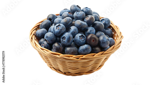 Blueberries in a wicker basket isolated on a transparent background.