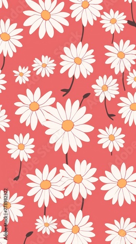 Rose and white daisy pattern  hand draw  simple line  flower floral spring summer background design with copy space for text or photo backdrop 