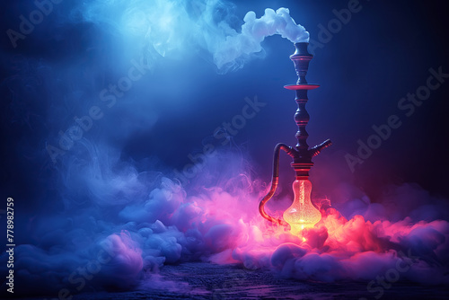 hookah on a dark background of shisha smoke close up