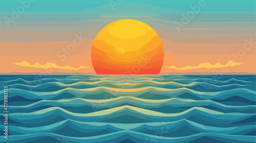 Sunset in the sea. Stylized vector icon illustratio