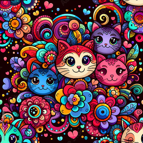 cats themed Colorful cute baby and children patterns