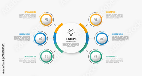 Vector infographic template design with 6 options or steps business data visualization template design. Can be used for process diagram, presentations, workflow layout, flow chart, steps, banner.