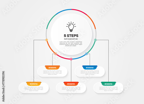 Vector infographics template design. 5 options or steps business infographic template design. Can be used for process diagram, presentations, workflow layout, flow chart, steps, banner.