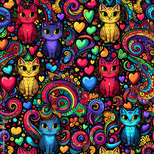 cats themed Colorful cute baby and children patterns