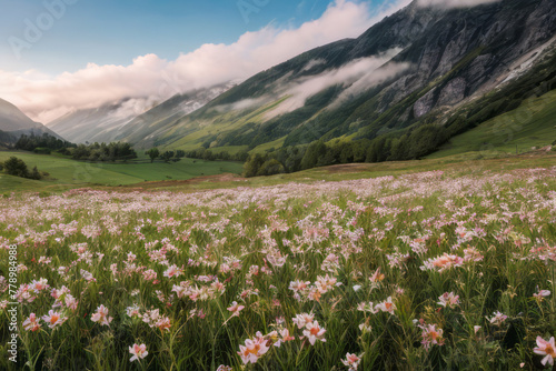 Mountain Meadow Blooming with Flowers