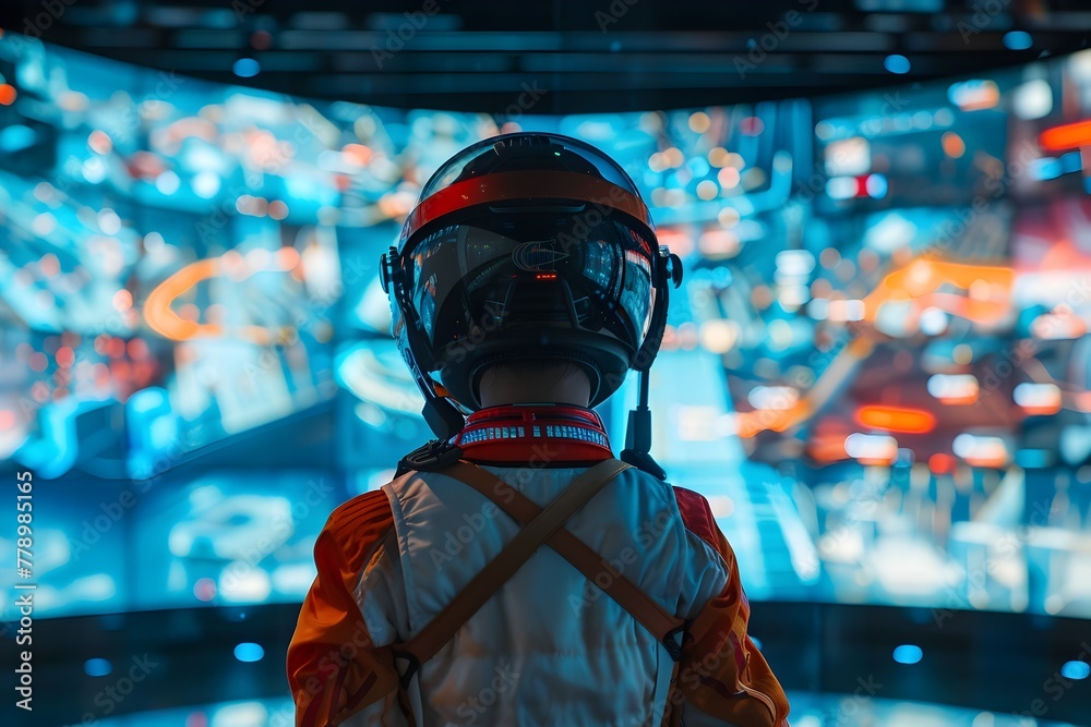 Futuristic Indonesian Child Immersed in Cutting-Edge Virtual Sports Spectacle on Panoramic Display Futuristic Indonesian Child Immersed in Cutting-Edge Virtual Sports Spectacle on Panoramic Display