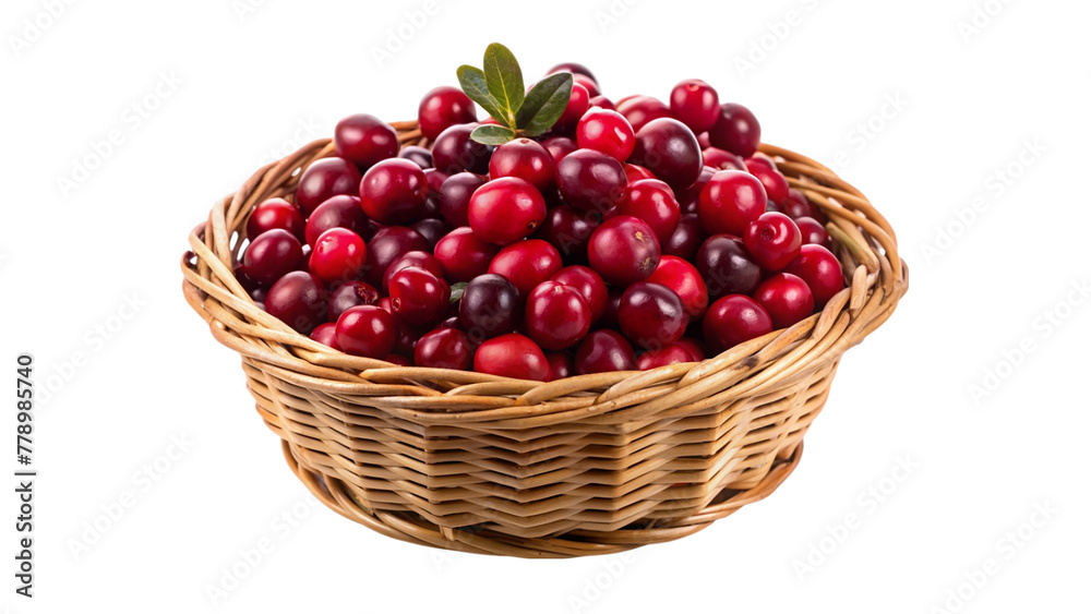 Cranberries in a wicker basket isolated on transparent background. Cranberries in a wicker basket isolated on transparent background.
