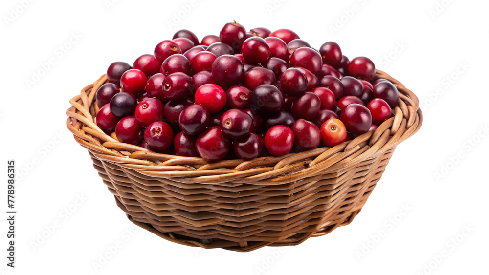 Cranberries in a wicker basket isolated on transparent background. Cranberries in a wicker basket isolated on transparent background.