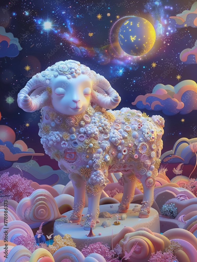 Fototapeta premium Illustrate a 3D collectible series of Moonlight Lambs