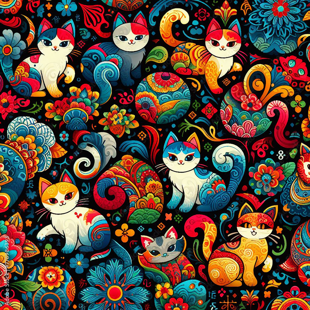 cats themed Colorful cute baby and children patterns