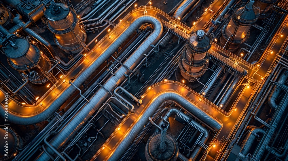 Utilize aerial photography to convey the vastness of industrial petrochemical complexes. Utilize aerial photography to convey the vastness of industrial petrochemical complexes.