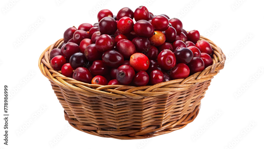 Cranberries in a wicker basket isolated on transparent background. Cranberries in a wicker basket isolated on transparent background.