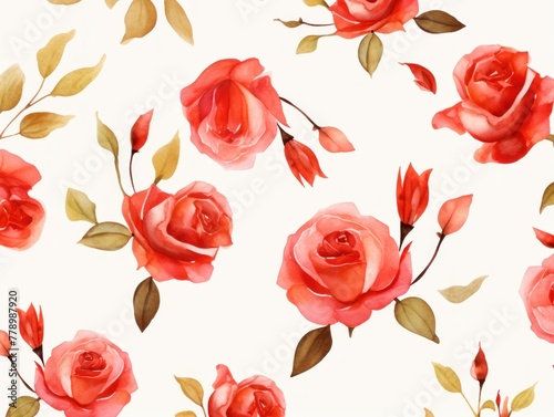 Rose roses watercolor clipart on white background  defined edges floral flower pattern background with copy space for design text or photo backdrop minimalistic 