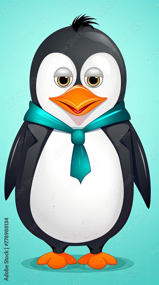 Fototapeta premium A sophisticated penguin dressed to the nines in a suit, posing for the camera, cartoon minimal cute flat design