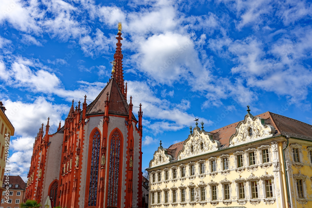 Fototapeta premium A beautiful day in the medieval city of Wurzburg on a rainy day.