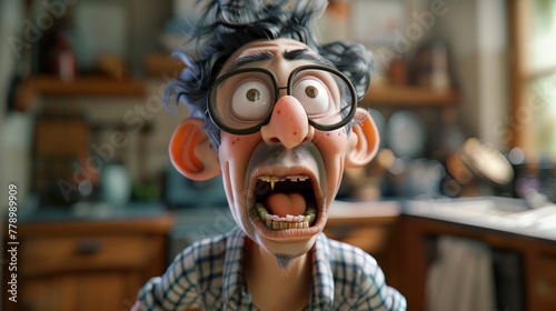 Render emphasizing character's expressive and humorous face