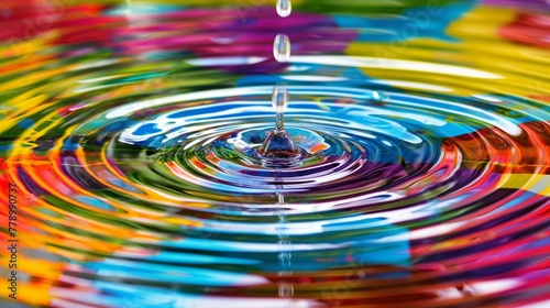 colourful water ripple ring background with waterdrops. 