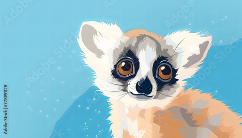 Low-angle shot of a baby lemur  cute  simple 2d style pastel colors