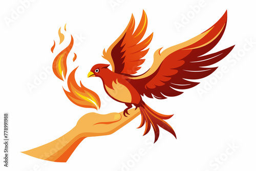  A fiery bird takes off from the palm of the hand vector illustration photo