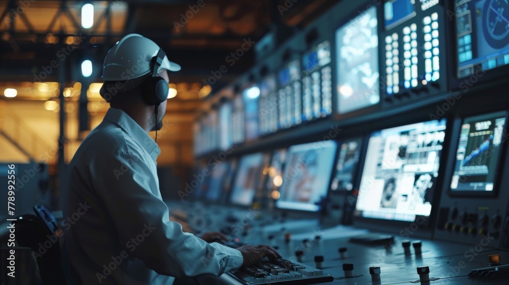 A look into a busy control room of a nuclear facility, crucial for high-output power. A look into a busy control room of a nuclear facility, crucial for high-output power.