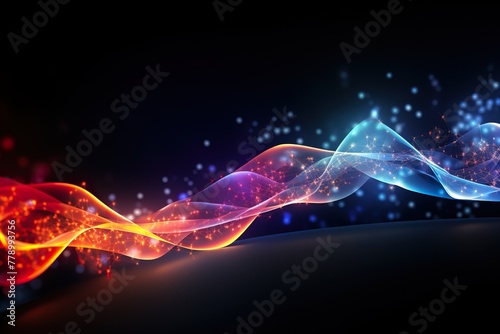Abstract background with neural network waves wallpaper, illustration. © jakapong