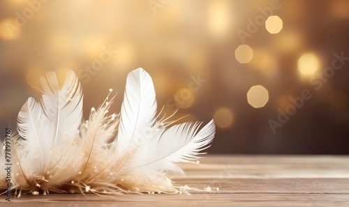 white fluffy feathers on a shiny background