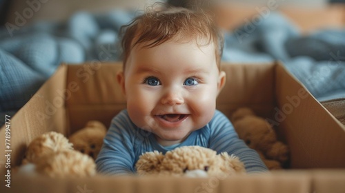 Baby s laughter as a soft toy pops out of a box