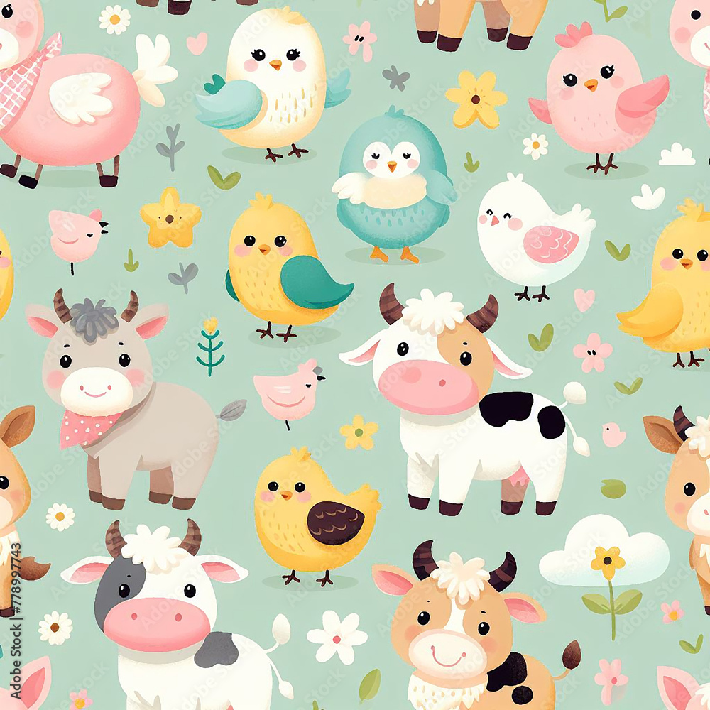 Farm themed Colorful cute baby and children patterns