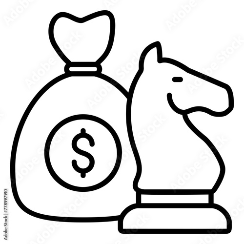 Investment strategy icon with money bag and chess horse