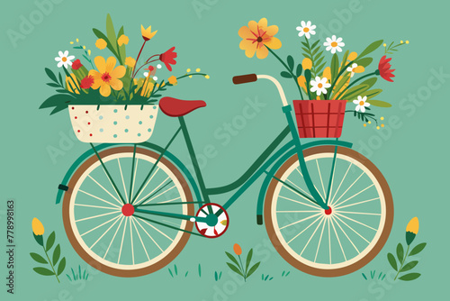 bicycle carrying wildflowers on basket photo