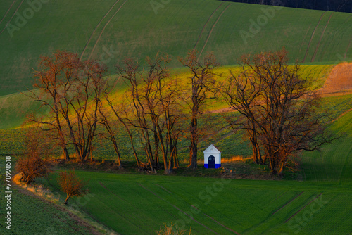 Landscape with chapel of St. Barborkas near Strazovice, Southern Moravia, Czech Republic photo