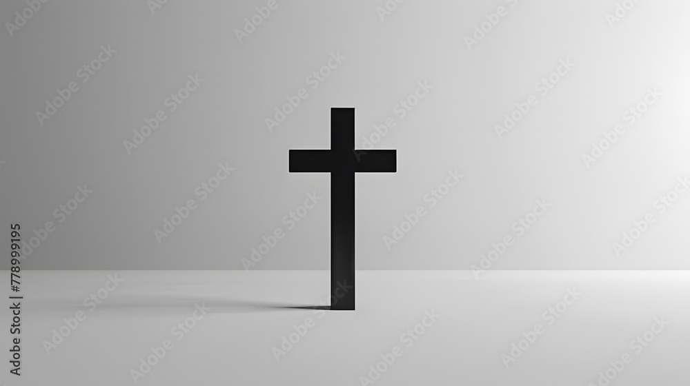 Solemn minimalist cross against blank background. Front view.