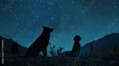 wolf howling and child looking the moon