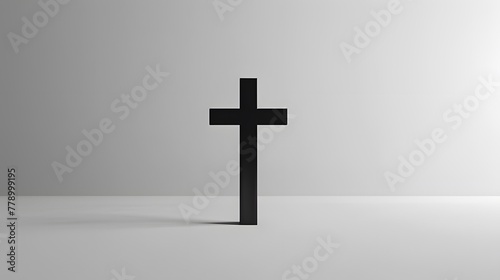 Solemn minimalist cross against blank background. Front view.