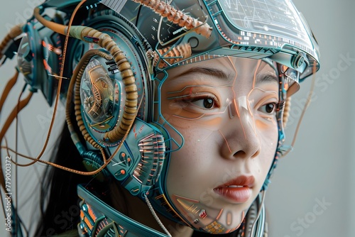 Ultramodern Synthesis: Cyborg Woman Merges with Marine Life through Shrimp Prosthetics photo