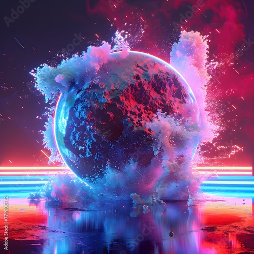 Explosive Digital Glitch Art: A Striking 3D Representation of a Planet's Demise photo