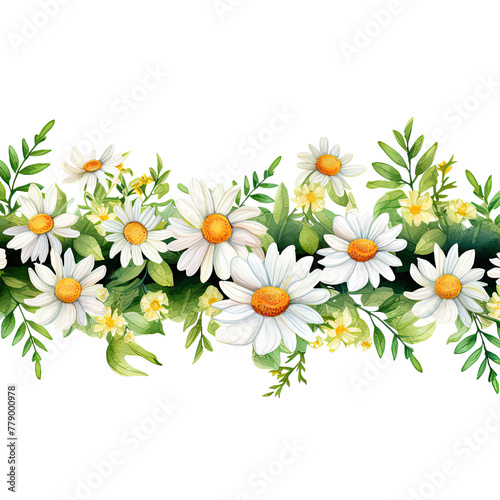 AI-generated watercolor white Daisies border clip art illustration. Isolated elements on a white background.