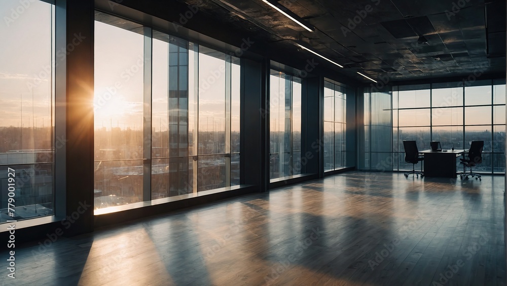 Beautiful blurred background of a light modern office interior with panoramic windows and beautiful lighting Beautiful blurred background of a light modern office interior with panoramic windows and beautiful lighting